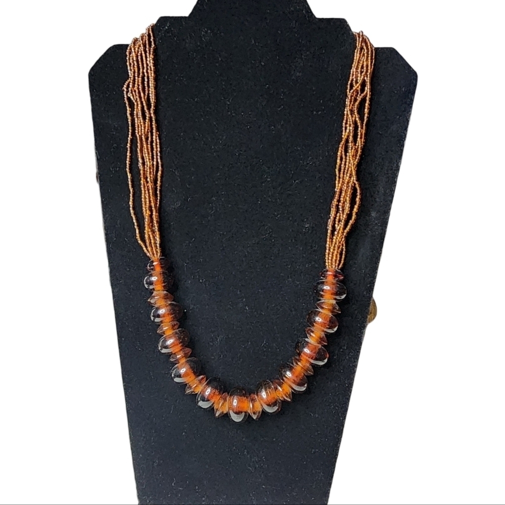 Glass Amber Necklace Chunky. 24" Long